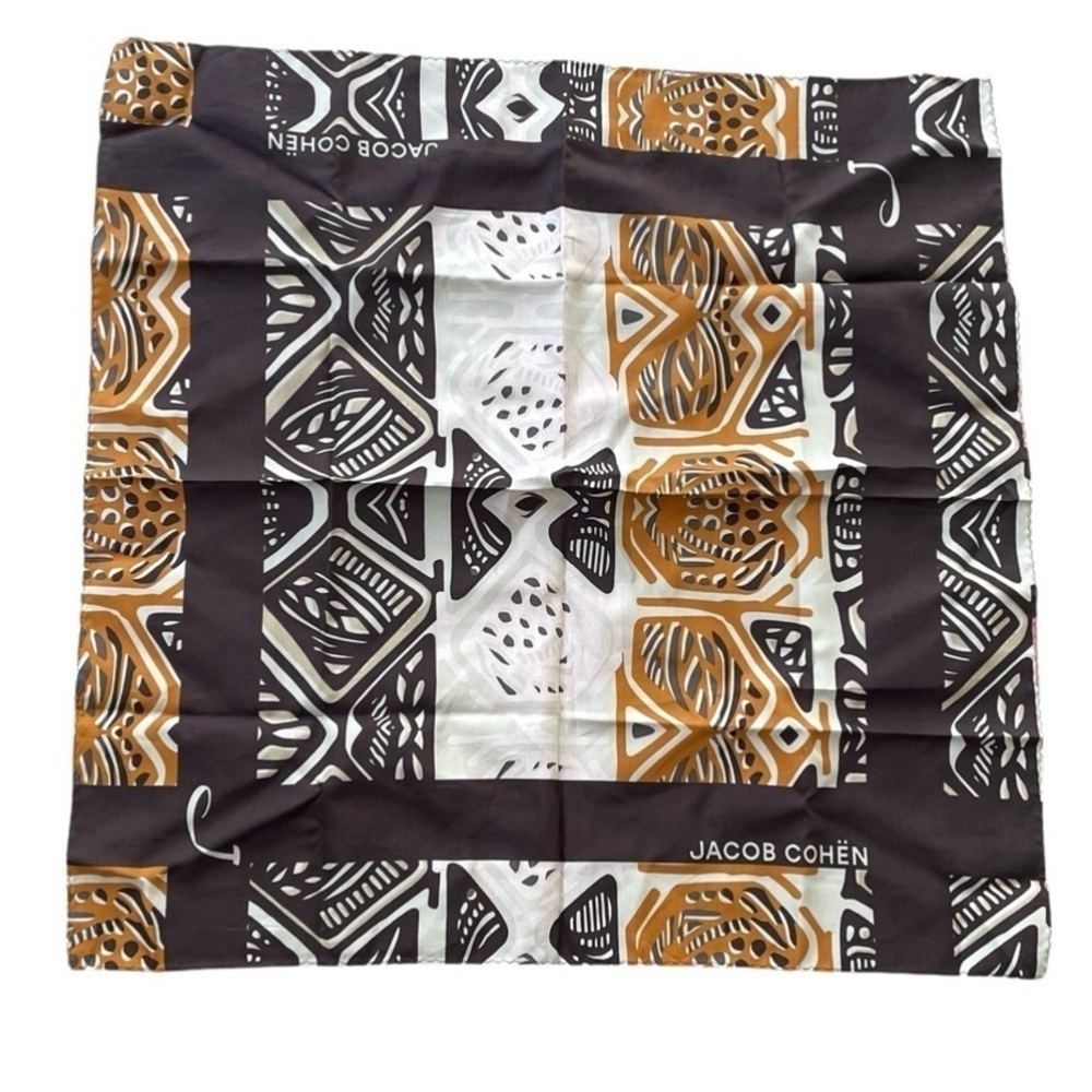 JACOB COHEN Silk Cotton Scarf Brown White Square Vintage